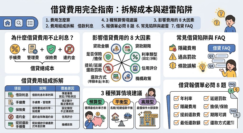 本文詳細解釋了借貸費用的各項組成,包括借款利息、手續費、保險費用及提前還款的罰金等。透過了解這些費用,讀者能夠更清楚地計算借貸的總成本,避免不必要的隱藏費用。無論是首次借貸還是有過經驗的借款人,都能從中學習到如何選擇最適合的借貸方案,降低不必要的負擔與風險。